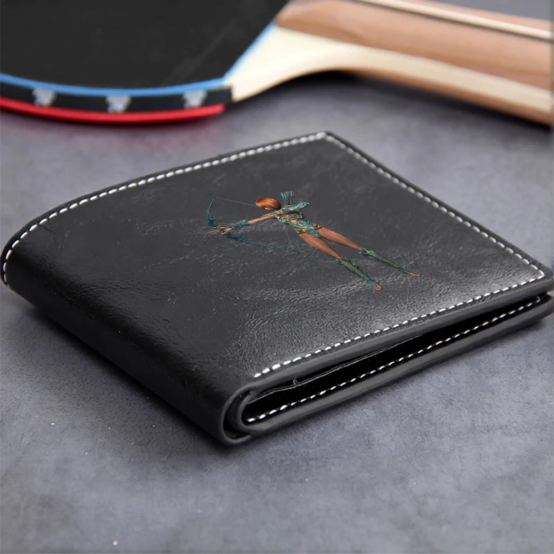 Archery Goddess Embellished PU Leather Wallet Minimalist Design Durable Lightweight Men's Premium Compact Wallet