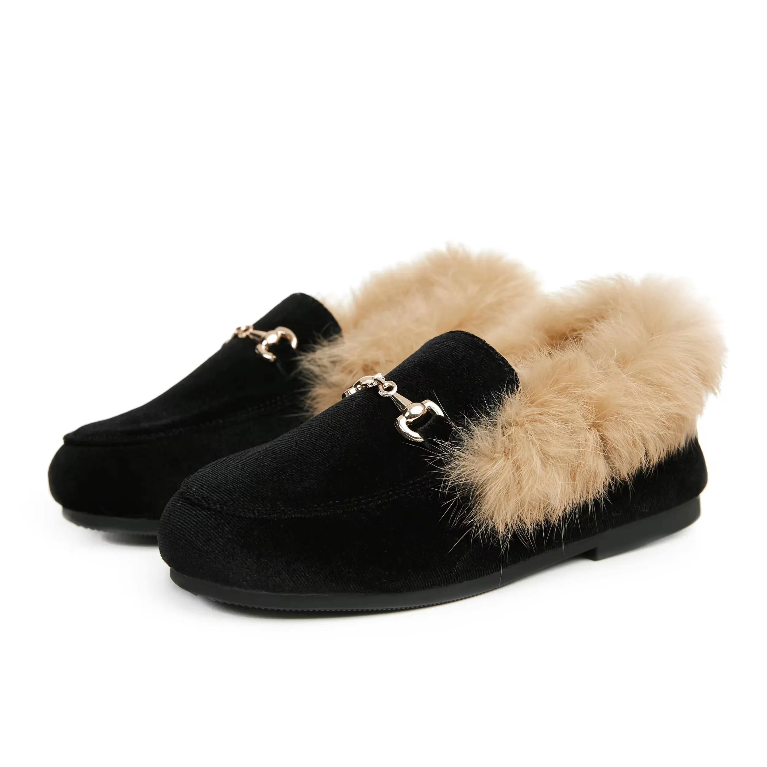 Winter Kids Fur Princess Shoes Baby Girls Velvet Brand Flats Children Slip On Shoes Toddler Fashion Dress Loafers Boys Moccasin