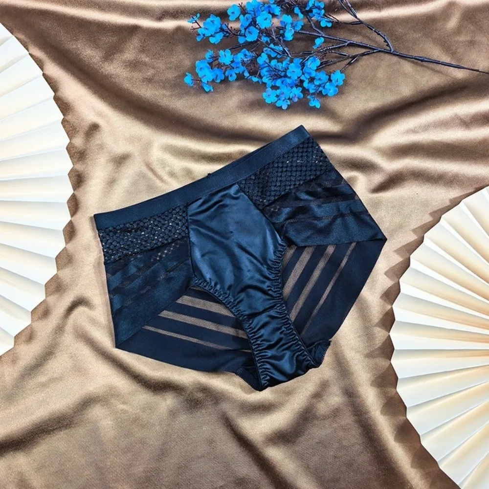 Bild 5: Dessous Mittelhohe Taille Satin-Seiden-Slips Transparente Nahtlose Slips Sommer Einfache Netz-Unterhosen für Mädchen