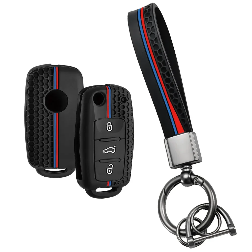 Track Wrap With Keychain For Skoda Yeti Superb Rapid Octavia SEAT Leon Ibiza VW Golf Jetta POLO Flip Key Shell