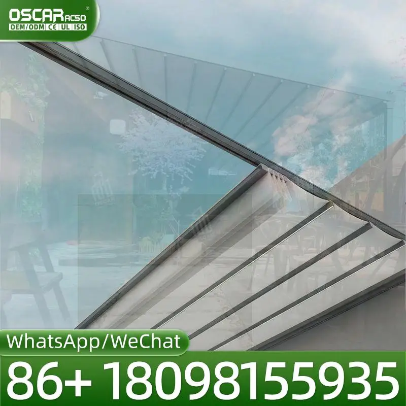 

Automatic Motorized Adjustable Waterproof Louver Shade with LED Lights for Outdoor Garden Restaurant Retractable Canopy Pergola