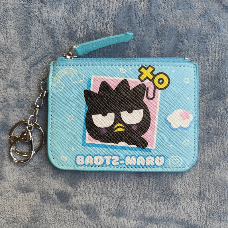 Kawaii Sanrioed Keroppi Kitty Badtz Maru Animation Peripherals Cute Leather Card Cover Coin Purse Keychain Pendant Girl Festival