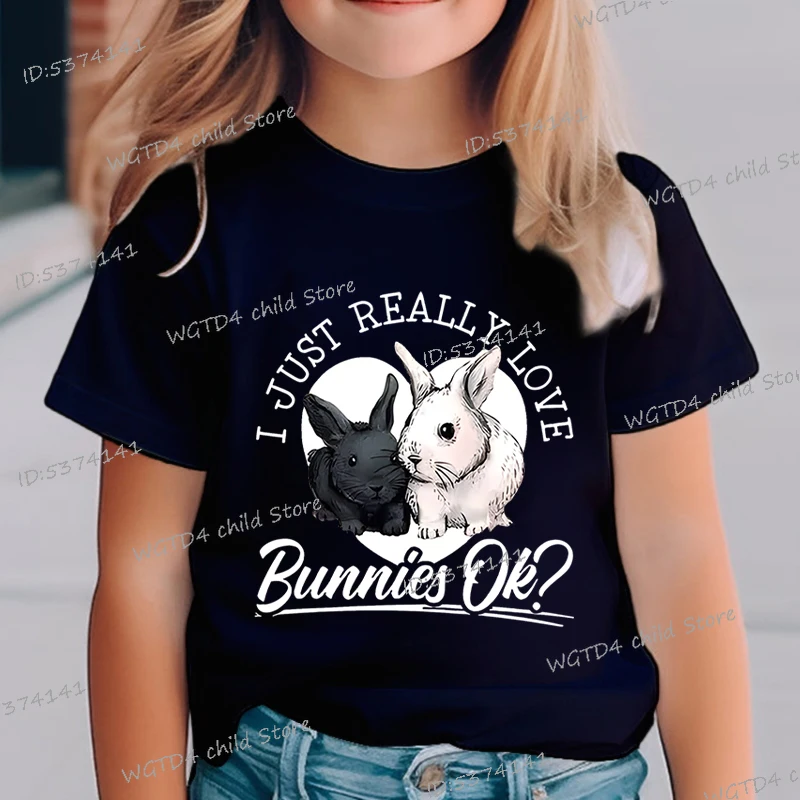 I Just Really Love Bunnes Print Kids Tees Funny Cartoon Rabbit Tee Fashion Short Sleeve Girls Boys Popular Bunny Creative Tshirt