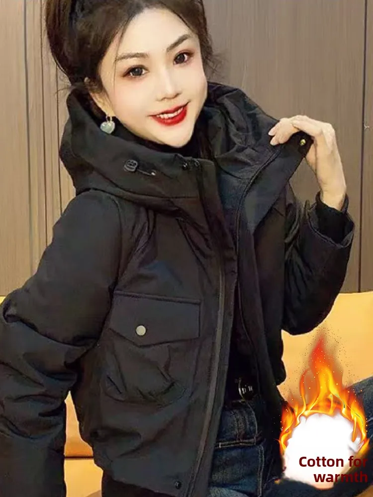 เสื้อโค้ทกันหนาวแบบมีฮู้ด ผ้าฝ้ายบุขนเป็ด สำหรับผู้หญิง แฟชั่นฤดูหนาว เสื้อคลุมคาร์ดิแกนแบบซิป สไตล์เกาหลี แขนยาว รุ่น Sve ort