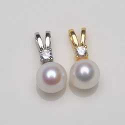 AAAAA Natural freshwater pearl 925 sterling silver AKOYA zircon inlaid pearl pendant versatile, 7-8mm gift for women PA