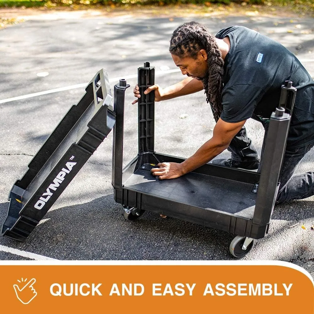 

2 Shelf Black Rolling Utility Cart - Supports Up to 500 lbs, Comfort Handle - Heavy Duty Carts With Wheels - Great for Warehouse