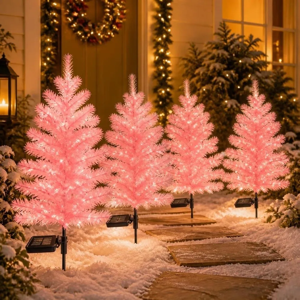 Realistic Solar Christmas Tree Lights Waterproof Cordless Landscape Lawn Lamp Creative Ground Mounted Garden Solar Lights