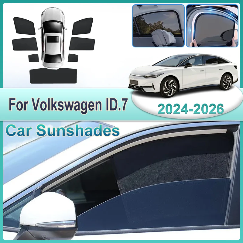 Car Sunshades For Volkswagen ID.7 Accessories VW 2024 2025 2026 Visor Mesh Heat Insulation Windshield Frame Curtain Auto Parts