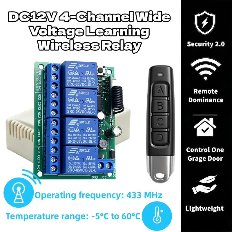 Universal Wireless Radio Control Relay DC 6~30V 4CH RF433Mhz