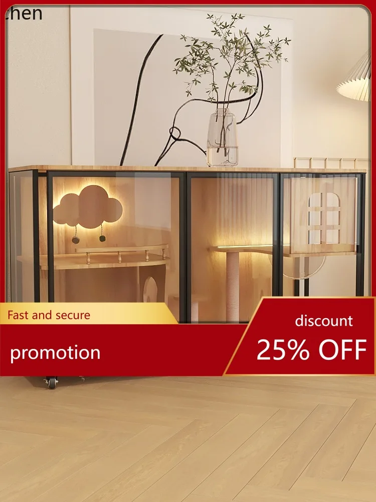 ZML Panoramic Glass Cat Villa Indoor Household Solid Wood Cat Cage Large Space Pet Shop Cat House view 2