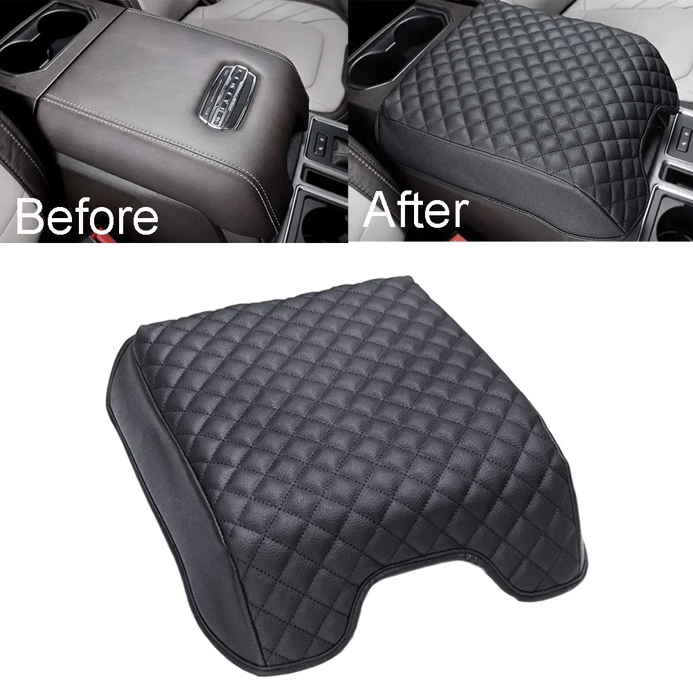 1pc Car Center Console Lid Armrest Cover PU Microfiber Leather Cushion Pad For Ford 2015-2022 F150 F-250 F-350 For Expedition