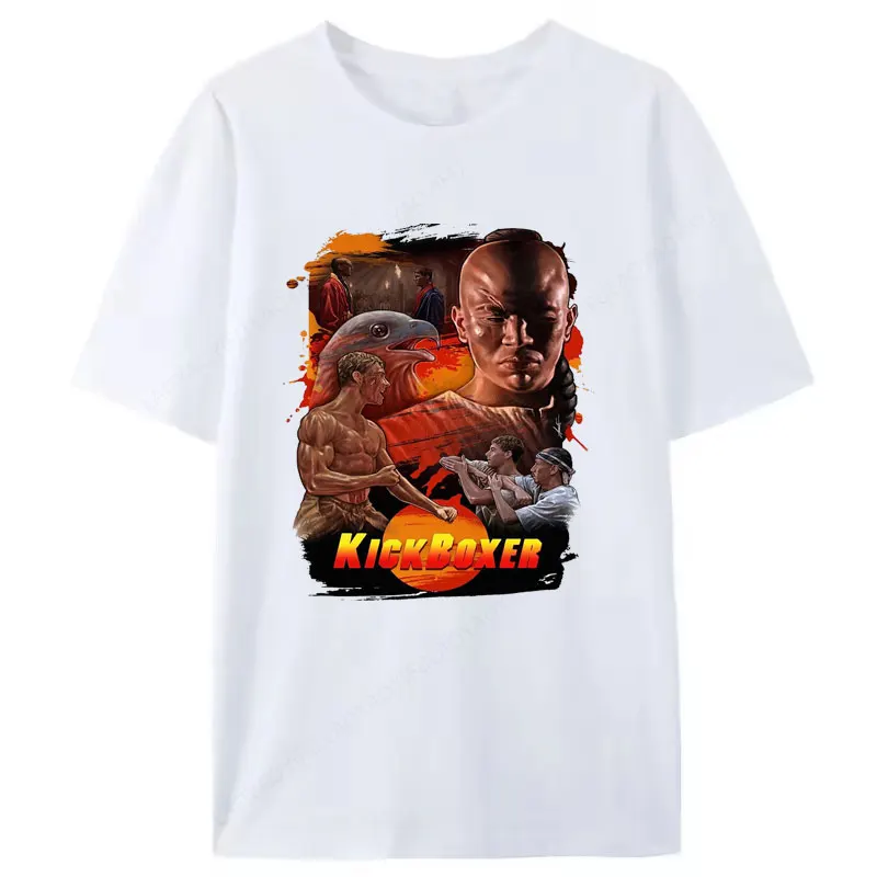 كيك بوكسر ركلة الملاكم فان دام Bloodsport فيلم الرجال تي شيرت رخيصة مادة البوليستر س الرقبة قصيرة الأكمام المحملة الجرافيك القمم