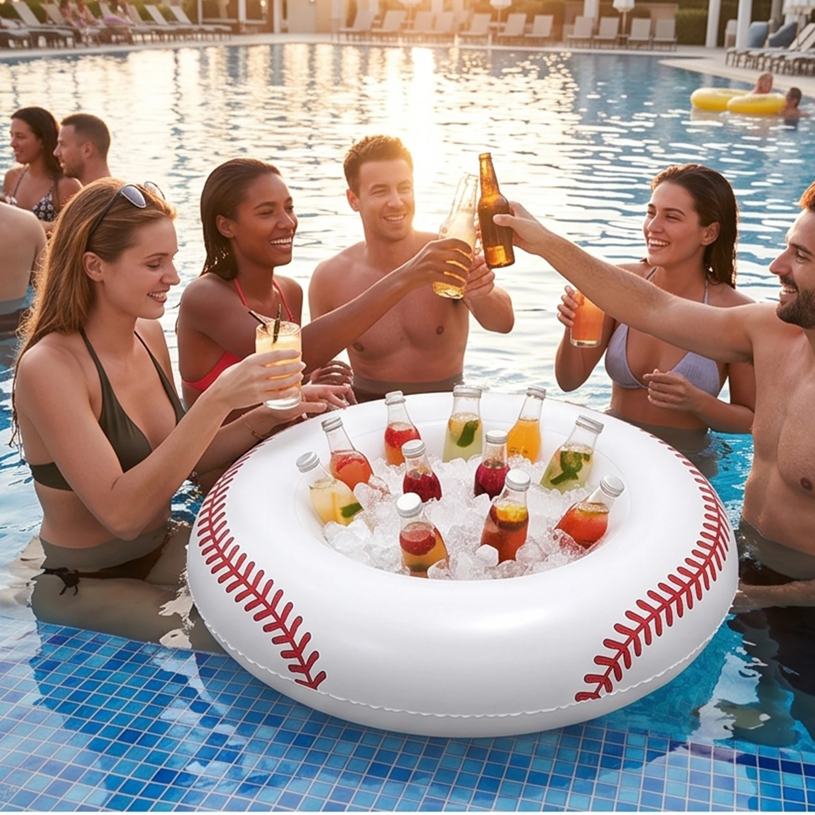 

Inflatable Drink Cooler Multifunctional Floating Ice Bucket Floating Drink Holder Pool Float Beer Bar Picnic Tray for Party