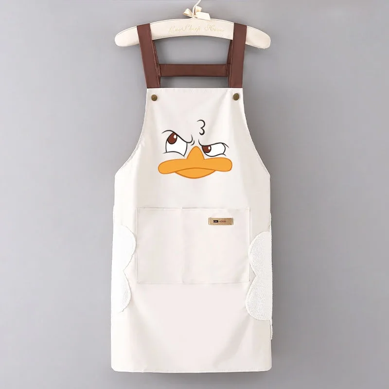 Waterproof Kitchen Apron With Pocket Restaurant Cooking Apron Working Uniforms Kitchen Cleaning Duck Printed Pattern Cloth Apron