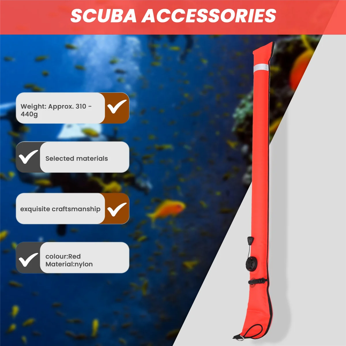 Hot sale 1M Scuba Diving Inflatable SMB Signal Marker Buoy Visibility Float Signal Tube Sausage,Red