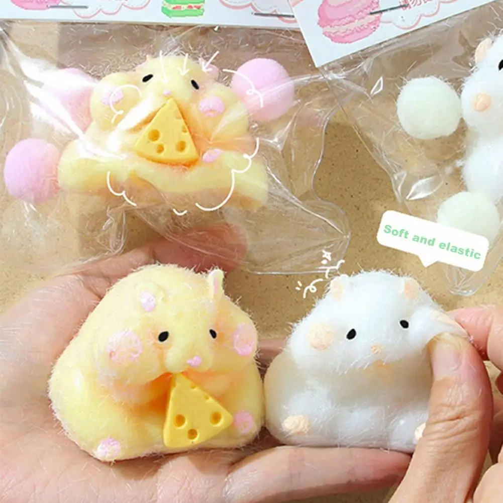 Cute Hamster Squeeze Toy, Queijo, Rebote Lento, TPR, Alívio do Estresse, Animal, Squishes, Fidget Sensorial, Presente