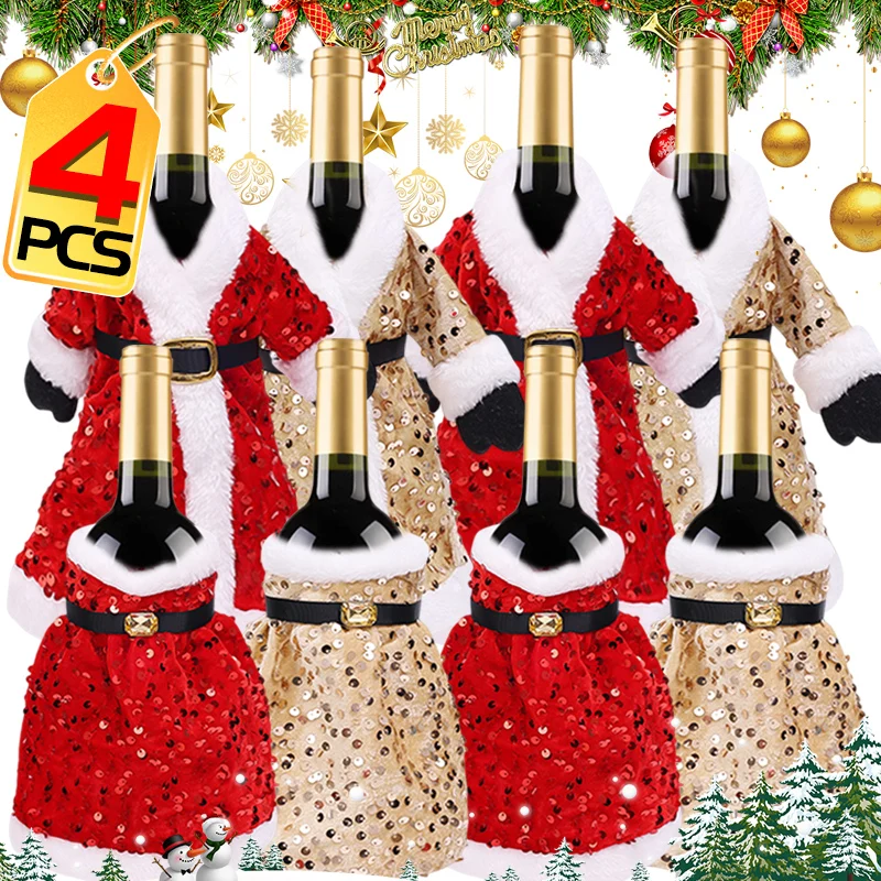 4/1PCS Christmas Dress Wine Bottle Cover Santa Wine Bottle Bag Sleeve Merry Christmas Decor Dinner New Year Table Ornament Gift