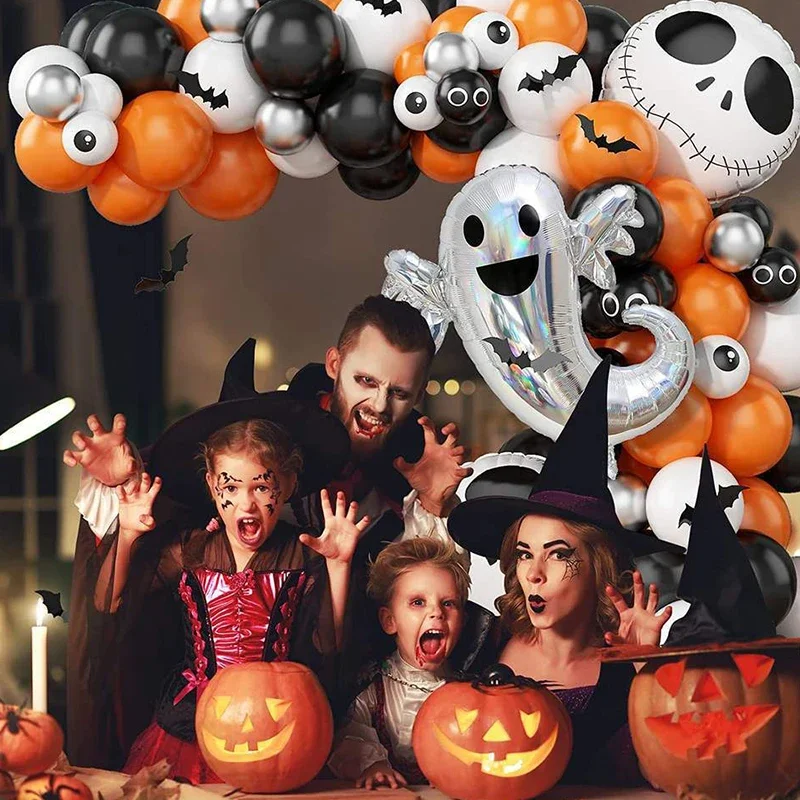 

Halloween Balloon Wreath Arch Set with Black and Orange Colorful Confetti Eyeball Balloons, Suitable for Halloween Part