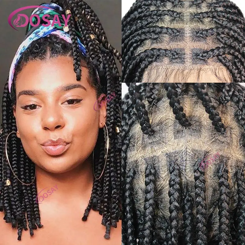 Synthetic 10 inches Full Lace Frontal Braided Wigs Cornrows Knotless Box Braided Wigs For Black Women Faux Lace Locs Braids Wig