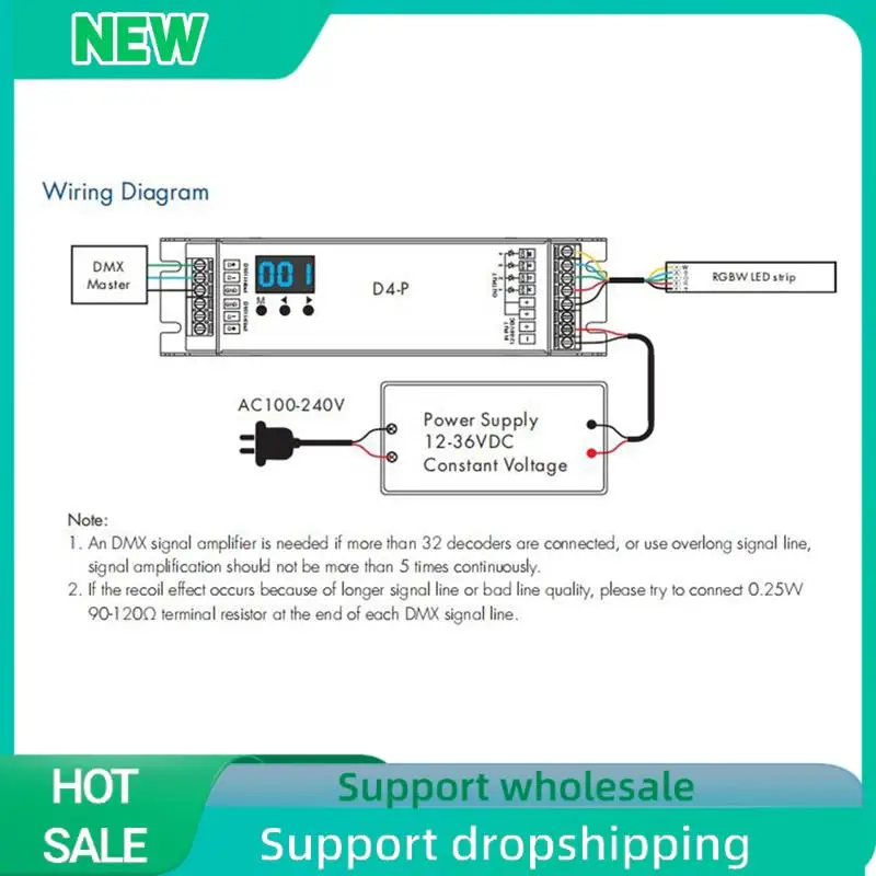 

Solid D4-P 4 Channel PWM Constant Voltage DMX &RDM LED Decoder Controller Digital Display XLR3 RJ45 Port DC12-36V Input 8Ax4ch B