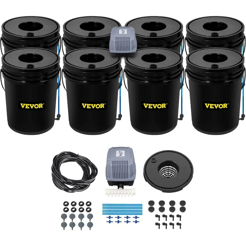 

Hydroponic System, 5 Gallon 8 Buckets, Deep Water Culture Growing Bucket, Hydroponics Grow Kit with Pump, Air Stone