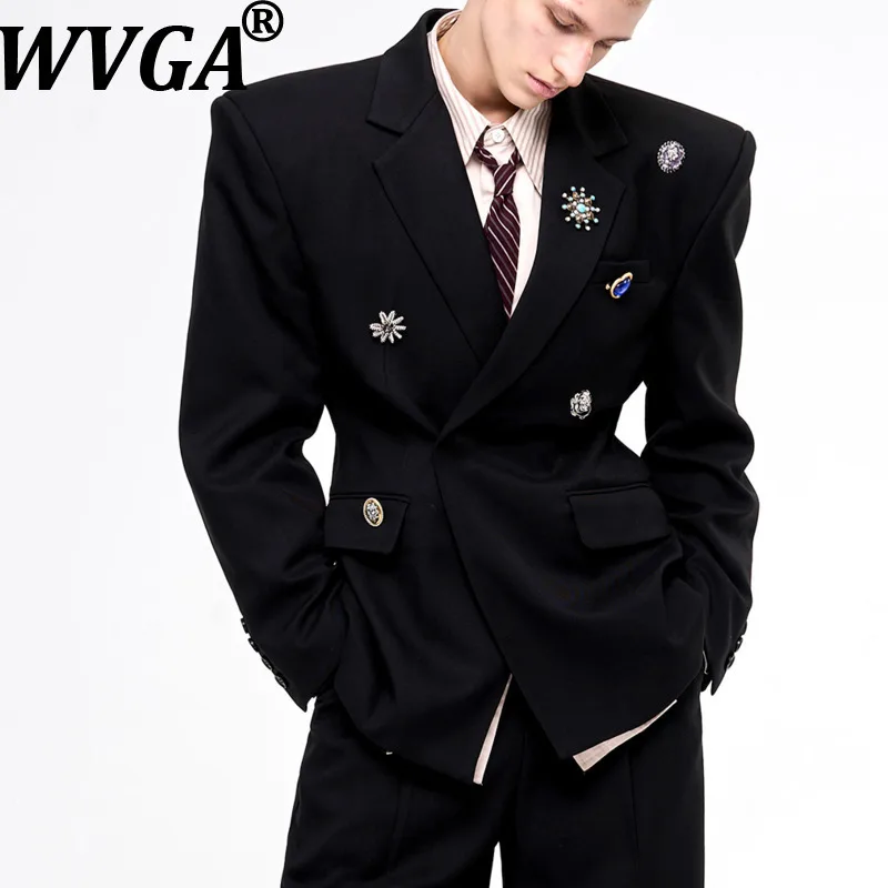 

WVGA Spring Autumn New Man Tide Shoulder-Raised Trendy Wool Long Sleeved Blazer Niche Chic Casual Straight Suit Pants Ins W13364