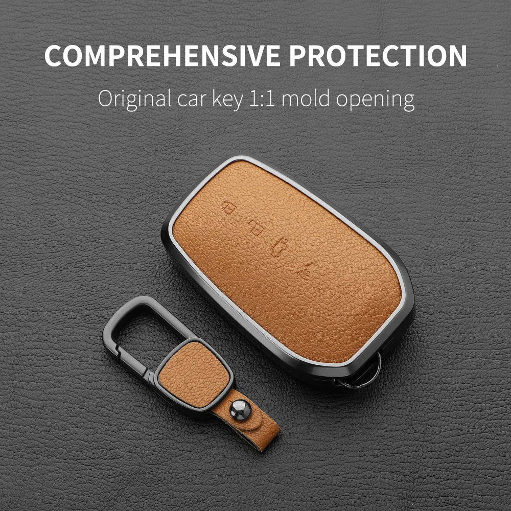 Aluminum Alloy Goatskin Car Key Case Cover For Toyota Prius Camry Corolla CHR C-HR RAV4 Land Cruiser Prado Keychain