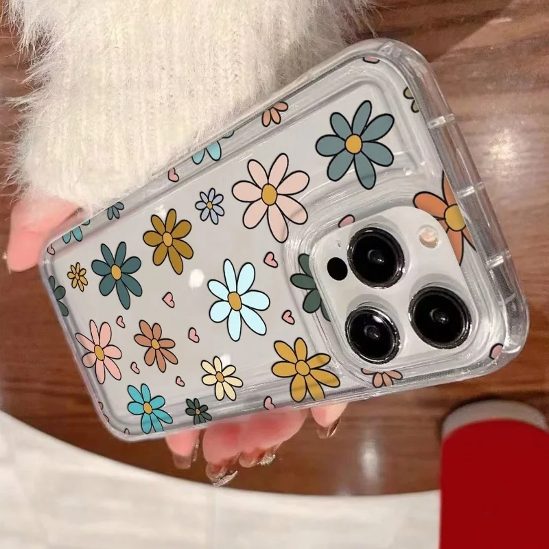 Etui na telefon z motywem retro, kwiatów, serca i dziewczyny, małe i świeże, wykonane z TPU, odporne na upadki, pasujące do Apple iPhone 16 15 14 13 12 Pro Max