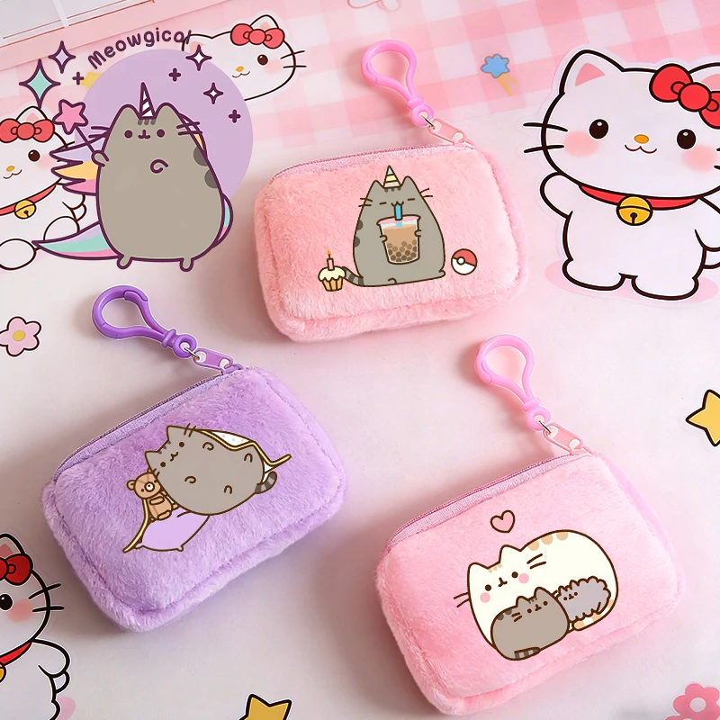 

Cute Pusheens Kid Girl Plushd Coin Purse Internet Pullover Kawaii Anime Print Wallet Moneybag Woman Key IDCard Storage Mini Case