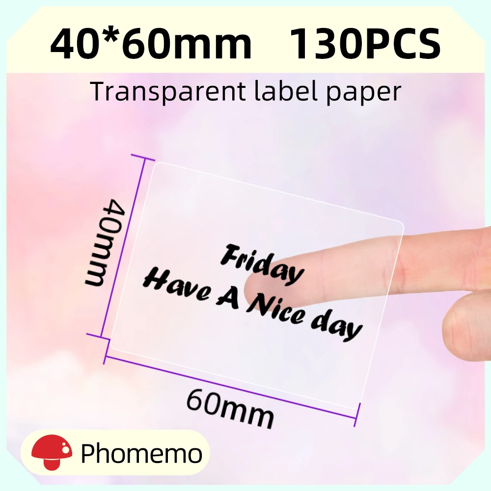 Phomemo Clear Transparent Square Round Labels Paper for Phomemo M110  M220 M221 Printer Thermal Sticker Printable Paper 40x30mm