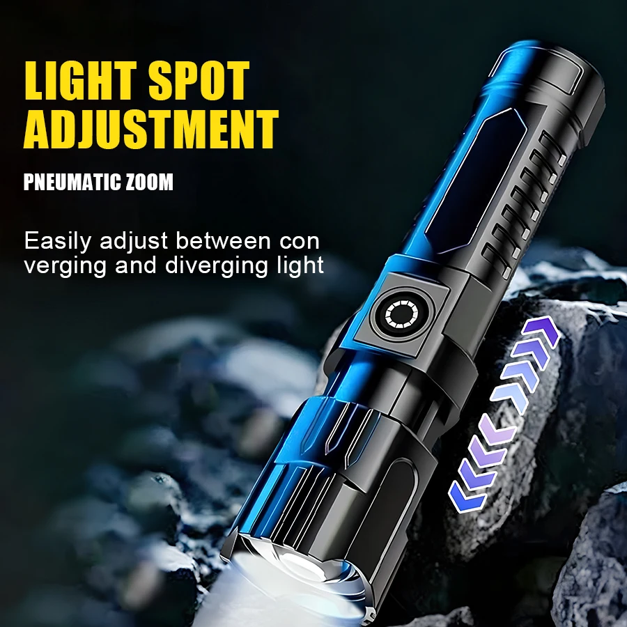 Rechargeable Zoom LED Flashlight Handheld Torch with 3 Modes Waterproof High Power Light Hand Lamp For Working Outdoor Camping