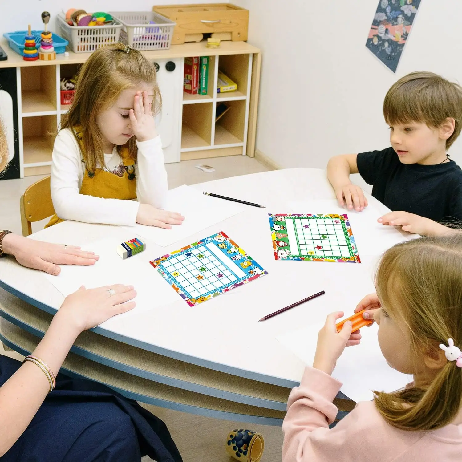 80 Pack Classroom Incentive  Reward Chart for 2 Designs with 2400 Pieces Colorful Star Stickers for Students Classroom Teaching