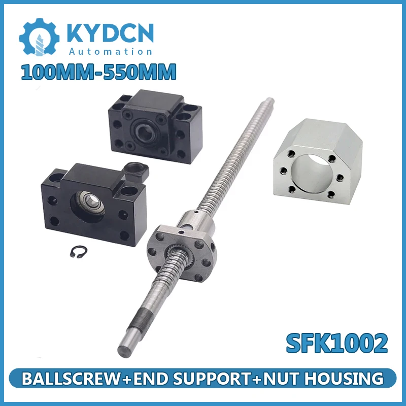 SFK1002 Ball Screw Set 10mm Ball Screw+Nut Housing+End Support EKEF8 FKFF8 80mm-550mm CNC Roller Ballscrew for 3D Printer