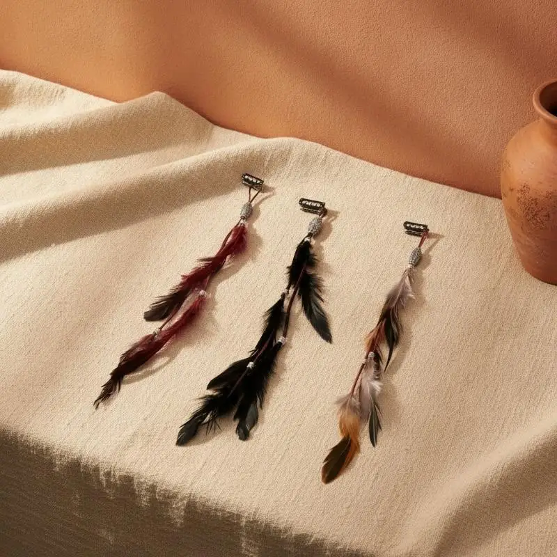 1/3Pcs Vintage Bohemian Tassel Hair Clips with Faux Feather Elegant Hair Accessories for Wedding Guest