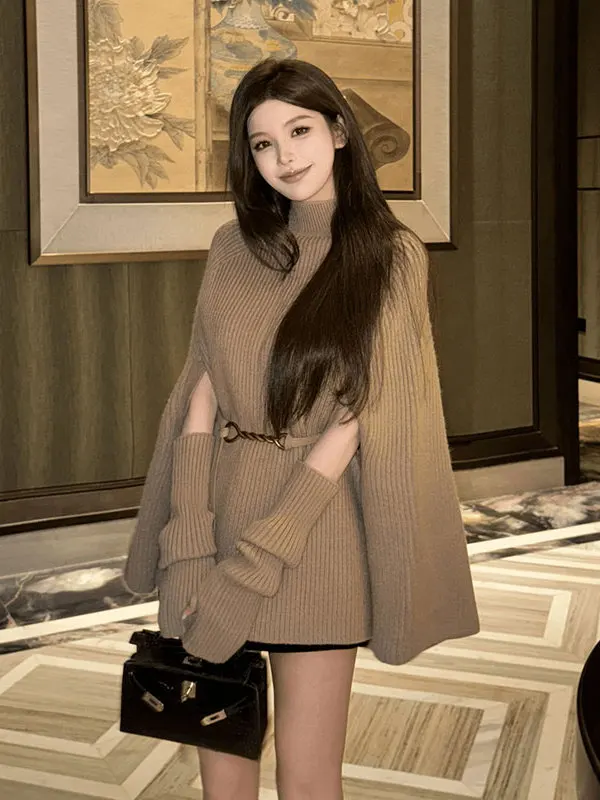 

Loose Knitted f High Collar Women's Sweater Autumn Winter Korean Sle Cowl Ne Asymmetrical Warm Casual Top