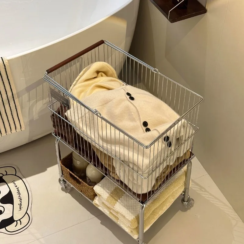 Medieval dirty clothes basket Movable dirty clothes basket Small cart Large capacity dirty clothes basket