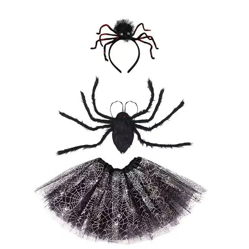 

Женский костюм ведьмы на Хэллоуин для девочек, комплект, юбка-пачка для косплея, паутина, конфеты, реквизит с ремешками, повязки на голову, украшения для вечеринки