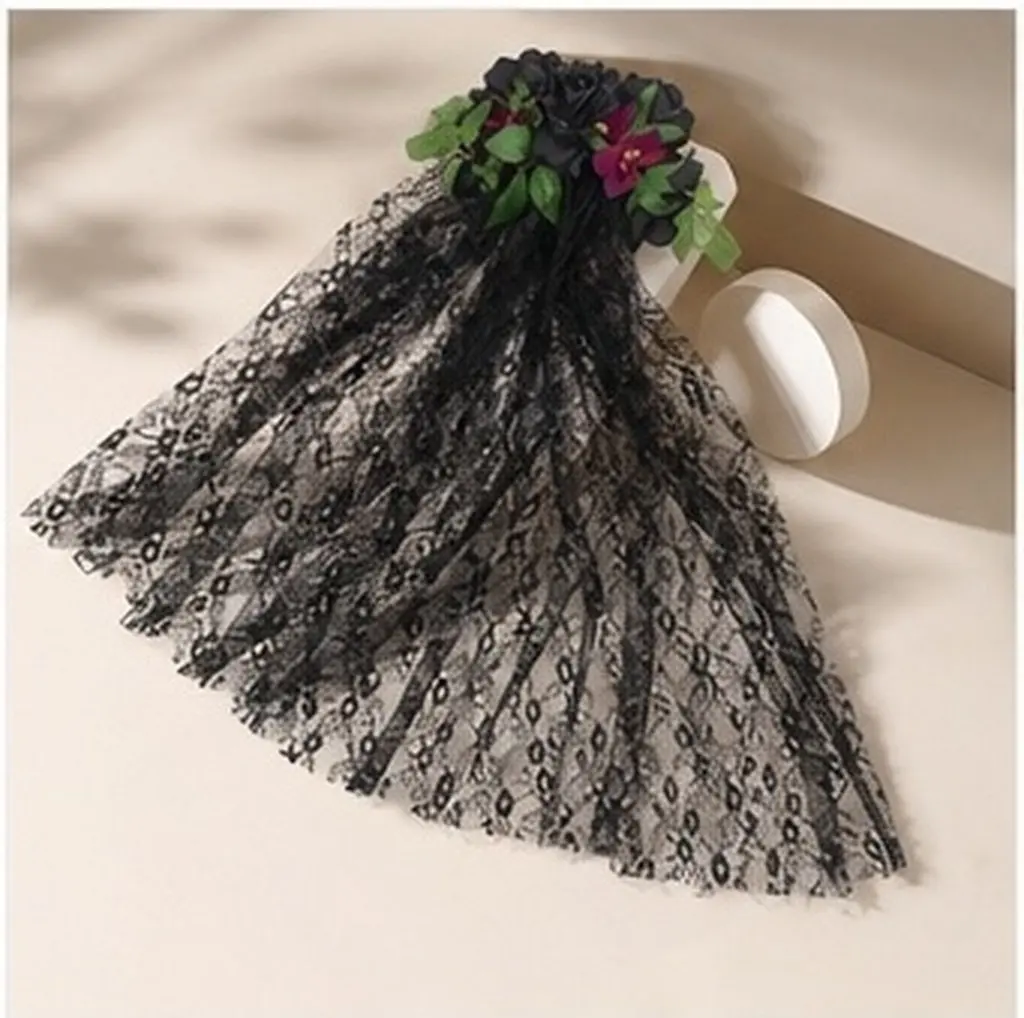 Halloween Witch Headband with Rose Veil for Women – Party Hair Accessory & Performance Headdress