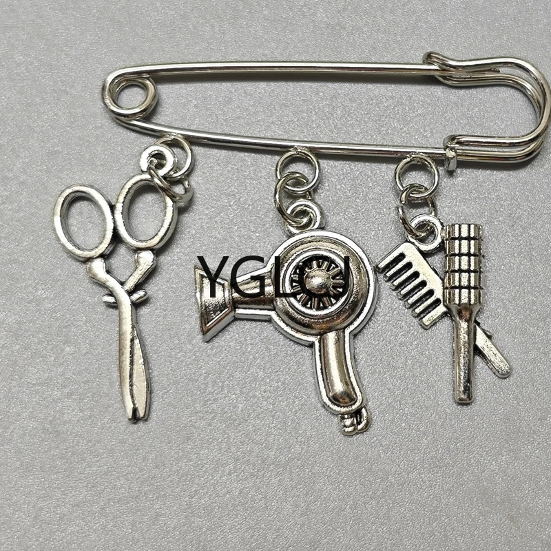 Fashion Scissors Comb Hair Dryer Brooch Hairdresser Fashion Designer Creative Brooch Friendship Gift