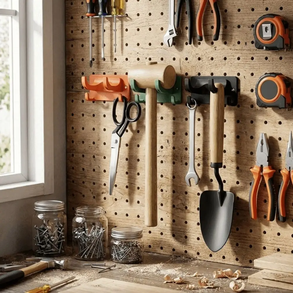 Wall Mounted Garden Tool Holder No Drill Multifunctional Wall Tool Rack Space Saving Integrated Hooks Tool Storage Hook