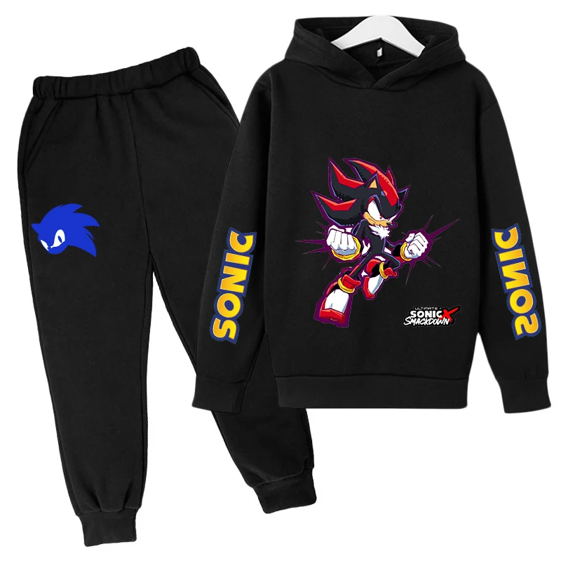 

Anime Sonic The Hedgehog Hoodies Tops +Pants Set Sonic Suits Baby Boys Girl Clothing Sets with Pockets Suit Boys Tracksuit Gift