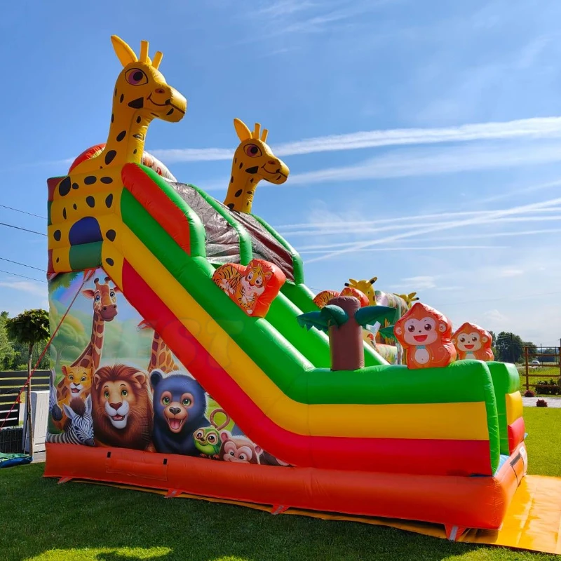 Custom Commercial Use Giraffe Inflatable Dry Slide Inflatable Slide Bouncer Castle Animal Zoo Theme Inflatable Slide For Kids