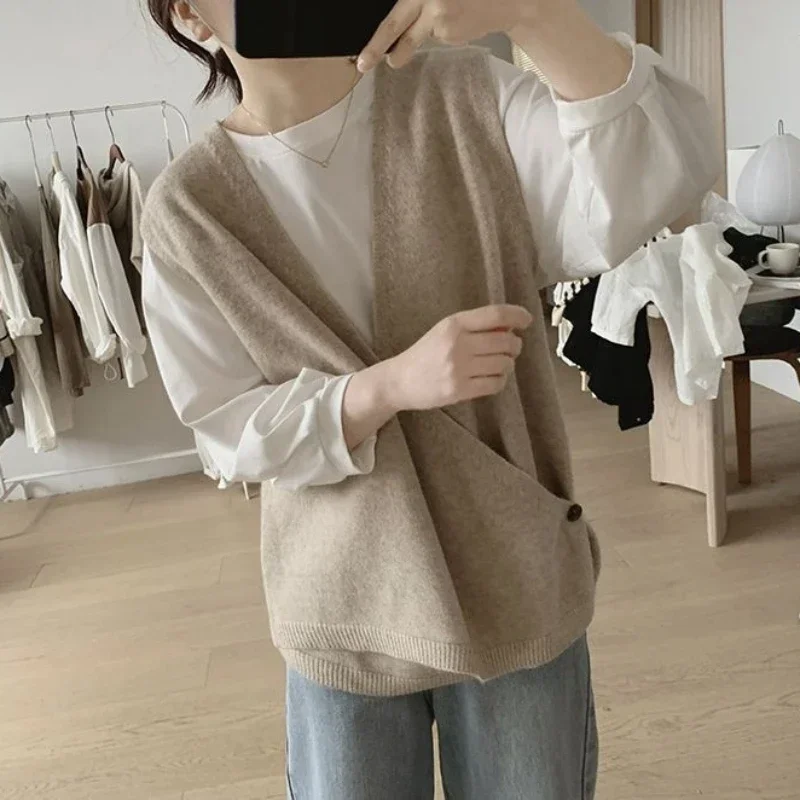 レディースセーターベスト ブラック ロング Vネック グレー ニットトップ 女性用 ヴィンテージ ジャンパー ファッション ジャージー 新作 ニットウェア クロシェ XQ843