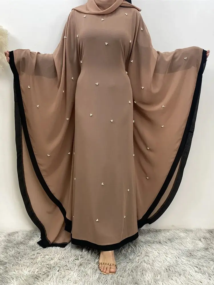 Fashion Pearl beading muslim dress Oversized Robe abaya syari female full length Muslim abaya Worship Service abayas wy1988