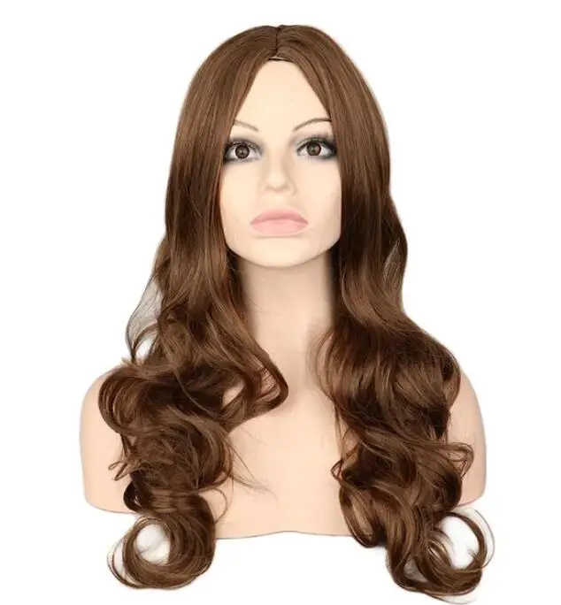 Peruca vermelha de cobre sintético para mulheres, festa cosplay, onda longa, parte média, resistente ao calor, cabelo diário, natural