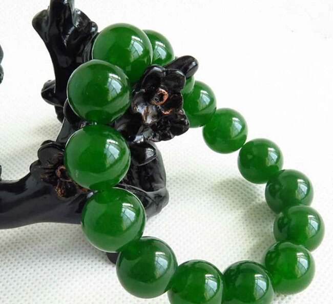 

100% Natural Green jade Bangle Bracelet Handmade 12MM Bead AAA