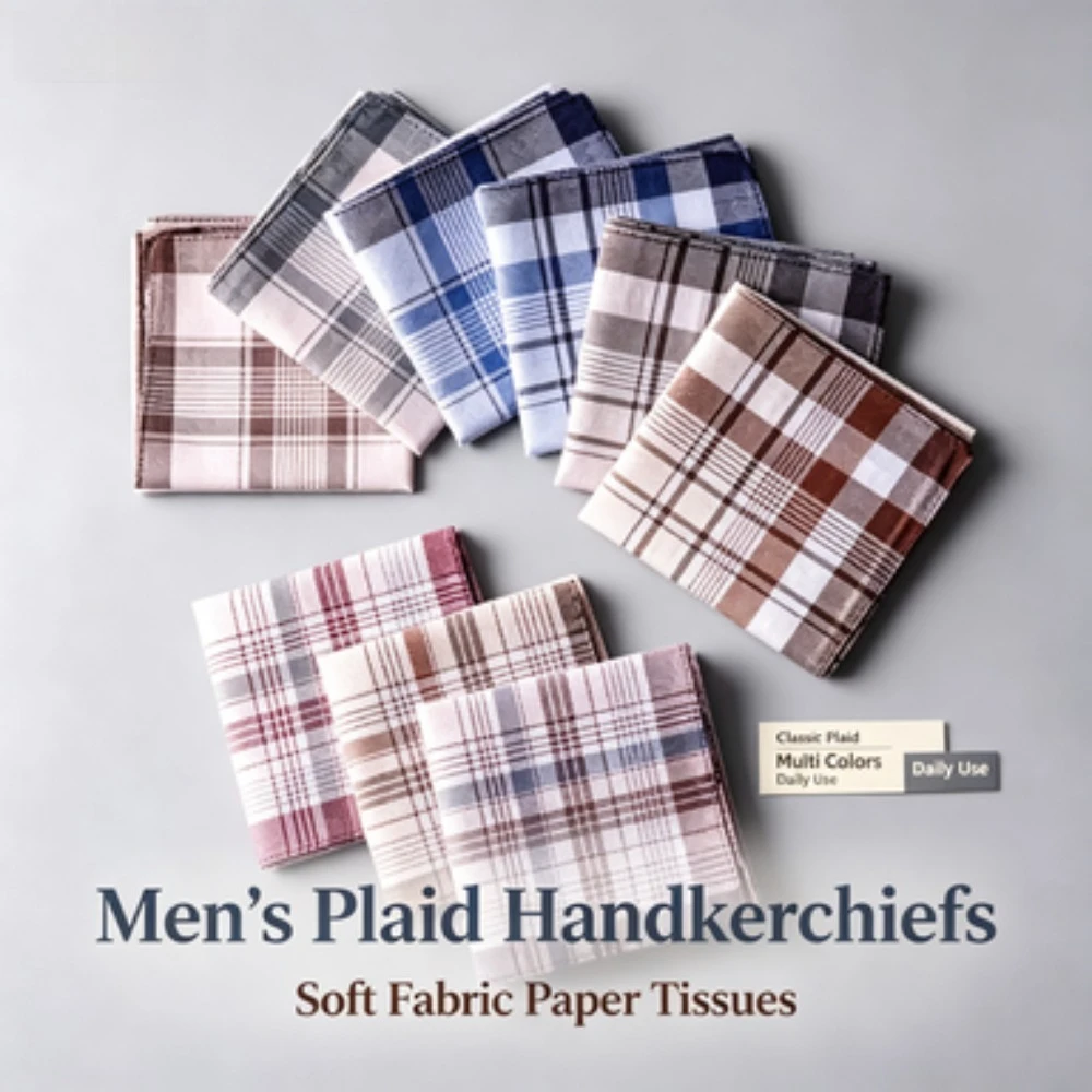 10Pcs Cotton Handkerchiefs Square Plaid Pocket Tissues Soft Hand Towels for Men Women Wedding Party Restaurant Daily Use