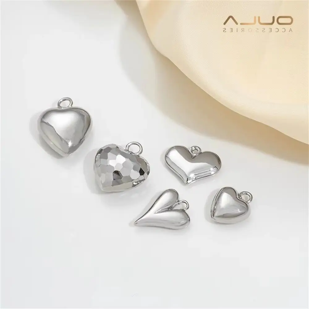 

1pcs Copper Plated with White Gold, Bright Heart Pendant, Heart Pendant, Diy Pearl Hand Necklace, Earrings, Accessory Materials