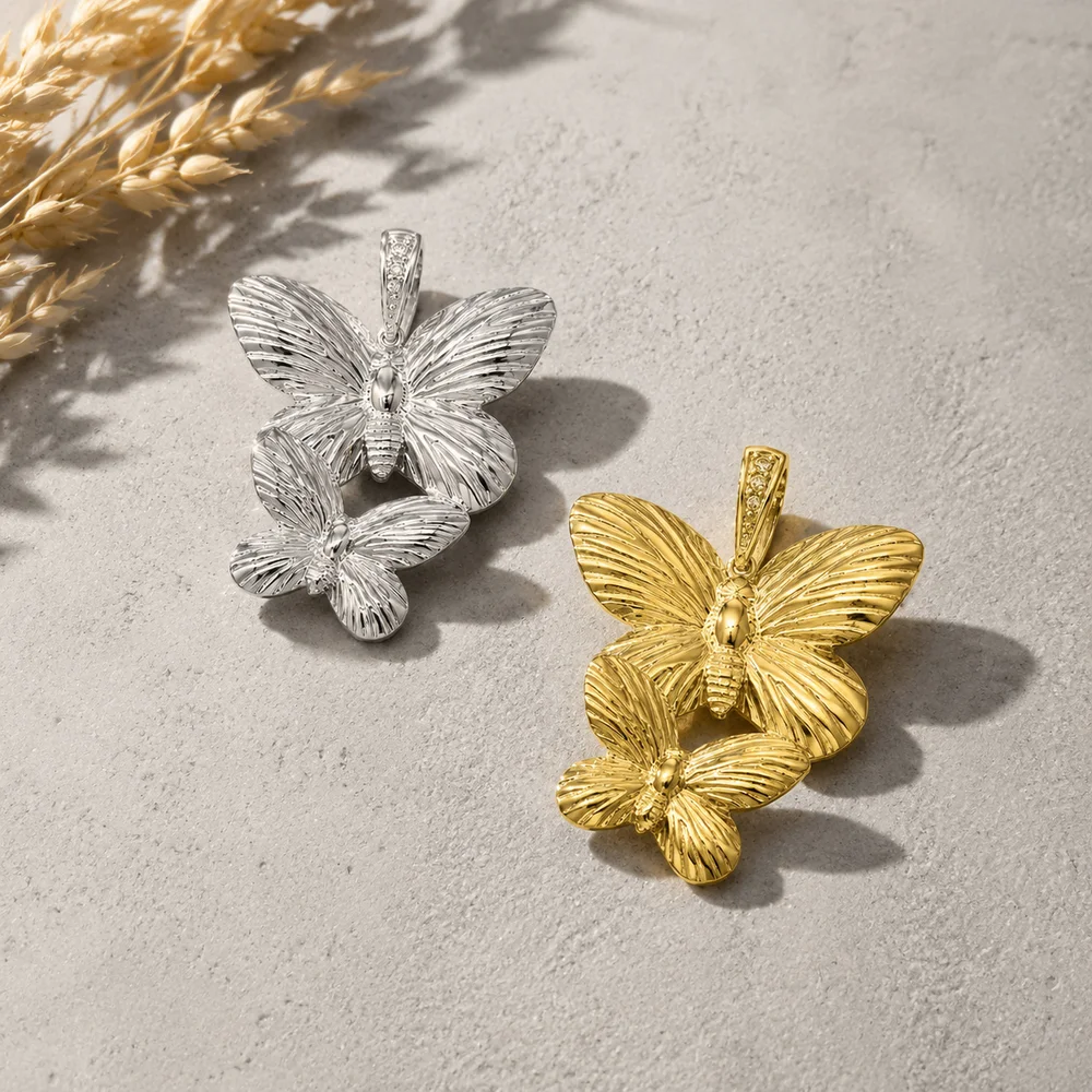 Floating Gift Box 18K Gold Silver Plated Stainless Steel Cute Butterfly Pendant Cubic Zirconia Animal Charm DIY Craft Finding