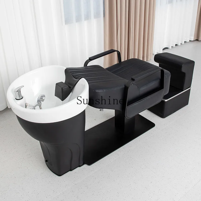 

Stainless steel barber shop shampoo bed special semi-reclining ceramic deep basin